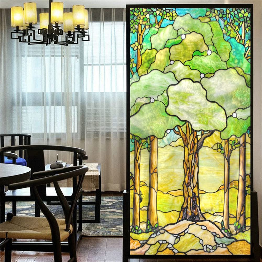 Stained Glass Window Privacy Film, European Church Style, No Glue, Static Cling, 89 x 200 cm