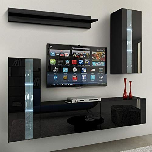 Furnitech Living Room Wall Unit with RGB LED, 16 Colors (Future 50/HG/B/1 1B)