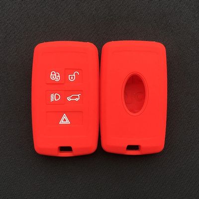 YJADHU Silicone Car Key Cover, 5-Button, for Land Rover Range Rover Sport Evoque Discovery, Red