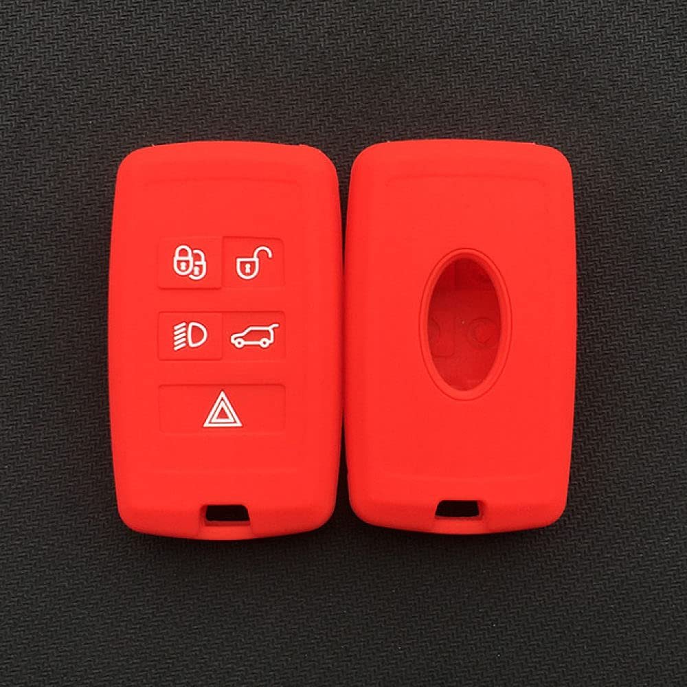 YJADHU Silicone Car Key Cover, 5-Button, for Land Rover Range Rover Sport Evoque Discovery, Red