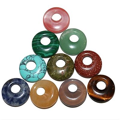 LVYAN 5-Piece Set, 18 mm Natural Turquoise, Agate, Jade and Crystal Stone Donut Charm Pendants for DIY Jewelry Making
