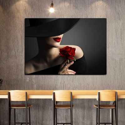 Girl with Rose Elegant Living Room Wall Decor Canvas Print 40x50 cm (16x20 in) with Frame