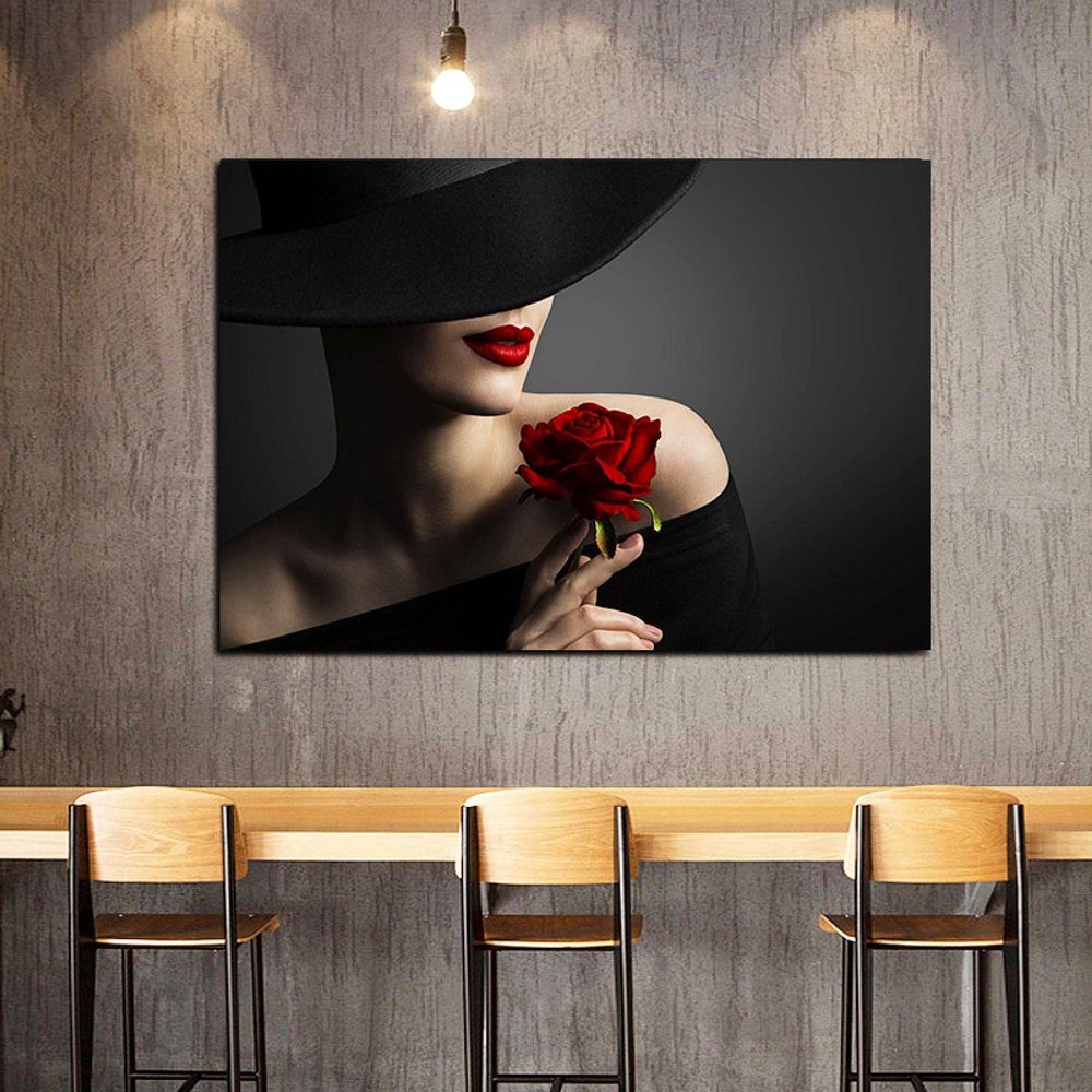 Girl with Rose Elegant Living Room Wall Decor Canvas Print 40x50 cm (16x20 in) with Frame