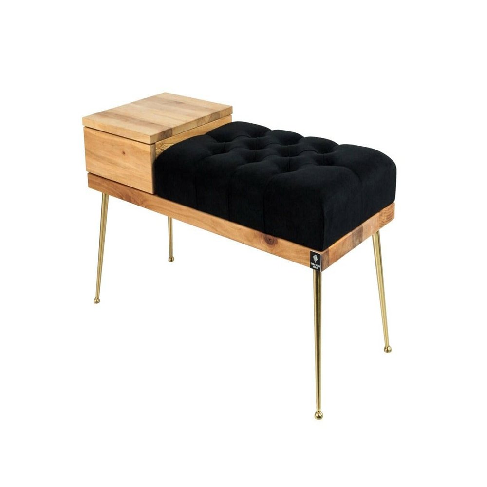EMRA WOOD M-DEKO LPP-106 Loft Quilted Velour Bench with Wooden Drawer, Made to Measure (H 50 cm, D 30 cm, 118)