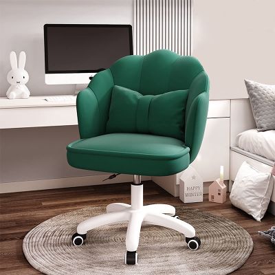 Modern Green Velvet Desk Chair with Armrests and Wheels