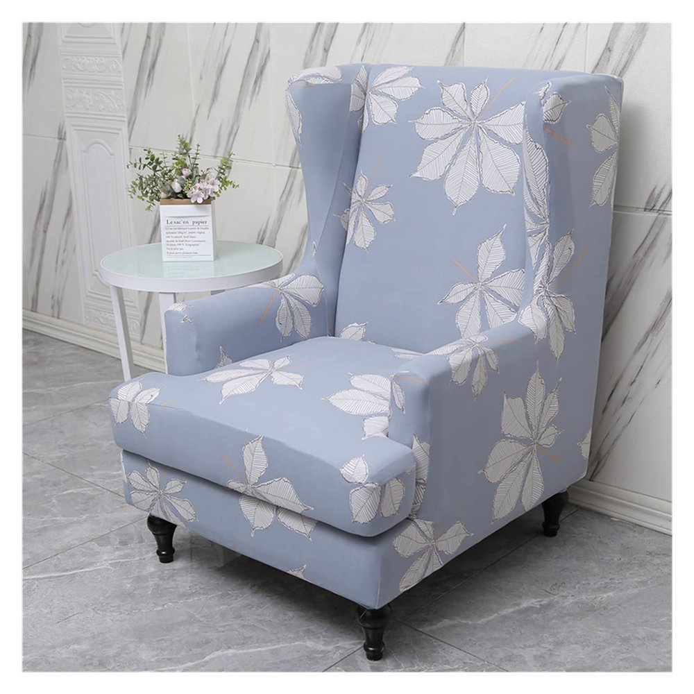 LIANYG Stretch Wingback Chair Cover, Floral Spandex Slipcover (A1 Chair Cover)