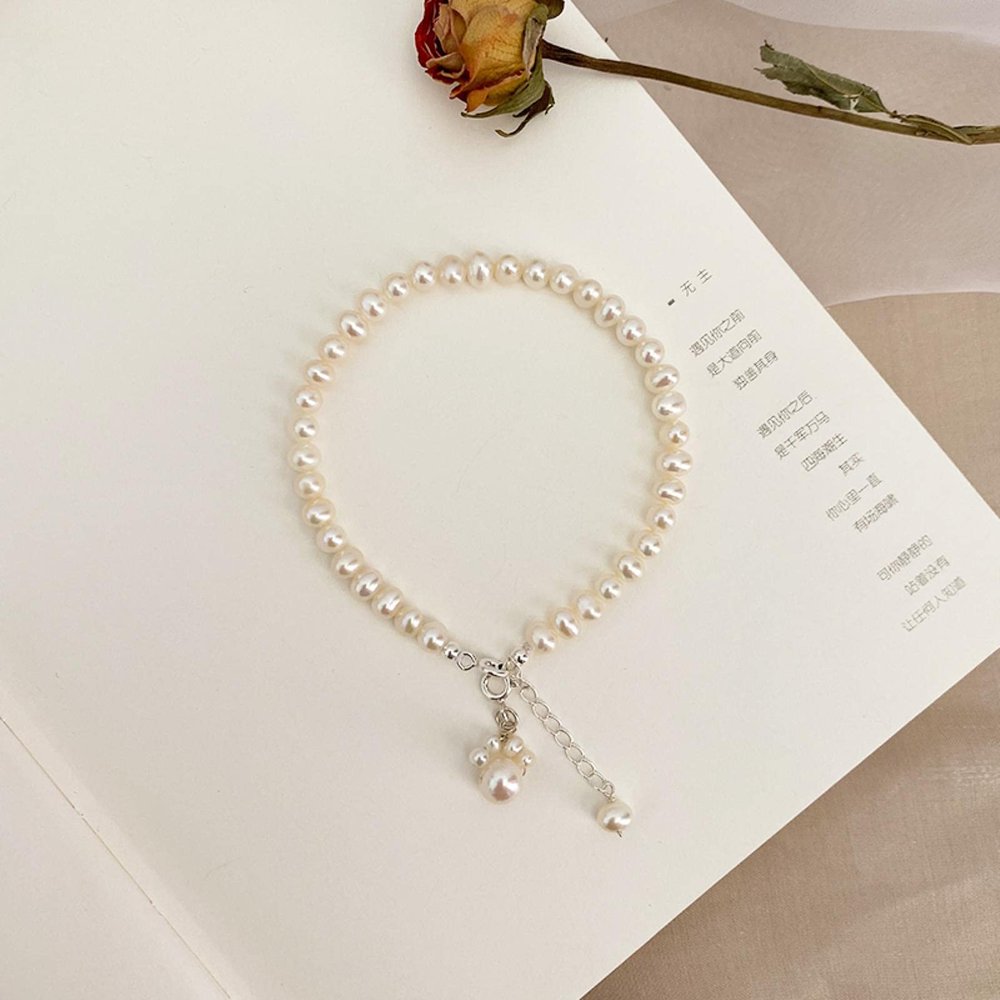 Natural Freshwater Pearl Bracelet with Cat Claw Pendant, 925 Sterling Silver