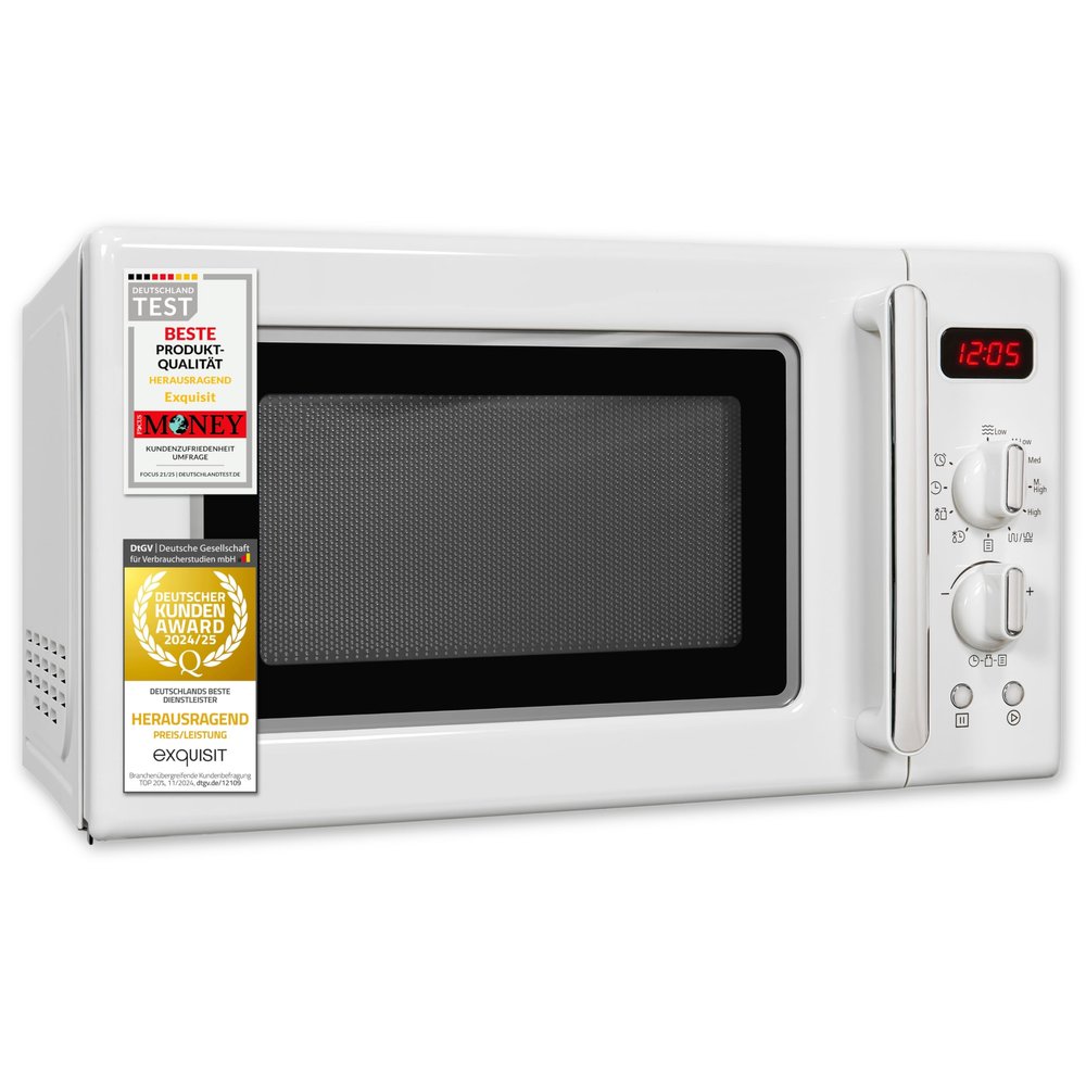 Exquisit Retro Microwave with Grill, 20 L, 700 W, White, Dial Controls