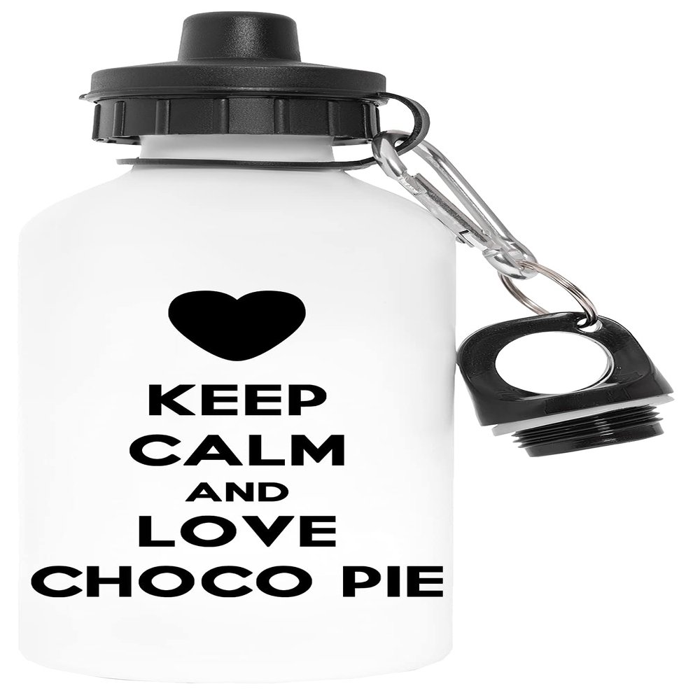 Capzy Keep Calm and Love Choco Pie Non-Toxic White Aluminum Water Bottle for Outdoors