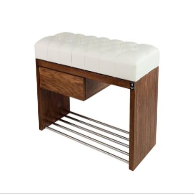 EMRA WOOD M-DEKO LPS-1 Chesterfield Shoe Bench with Drawer, White Faux Leather, Wooden Frame, Made to Measure (H 50 cm, D 30 cm, 80)