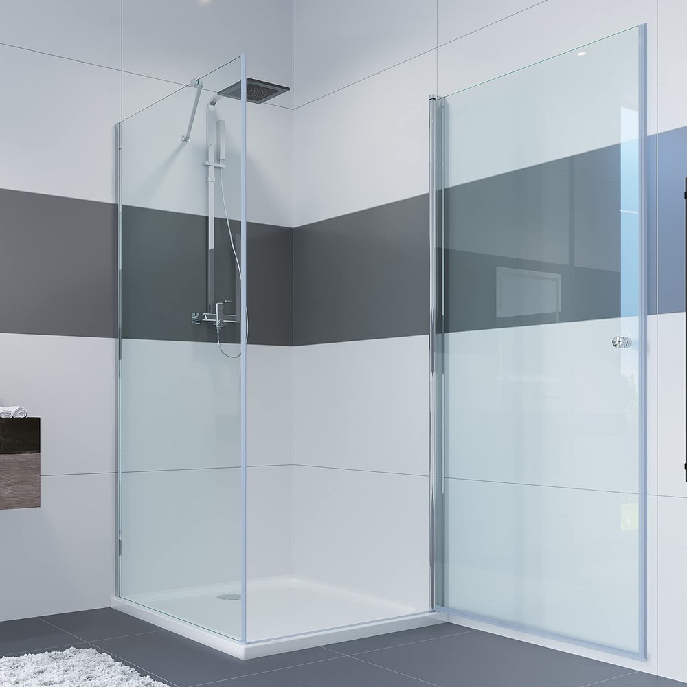 IMPTS Shower Enclosure 100 x 90 cm with Pivot Door and Side Panel, Safety Glass, 185 cm