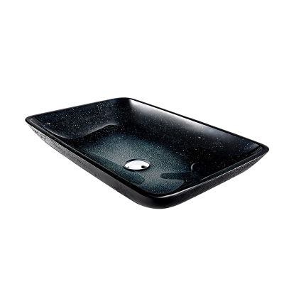 SHUGUANG Tempered Glass Vessel Sink with Waterfall Faucet, Black Star Gradient, 560 × 360 × 110 mm