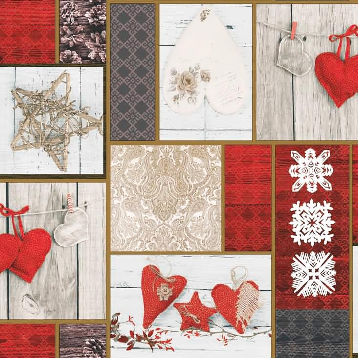 Mambo Design Coeur Christmas Heart PVC Tablecloth, Rectangular, Washable, 90 x 90 cm