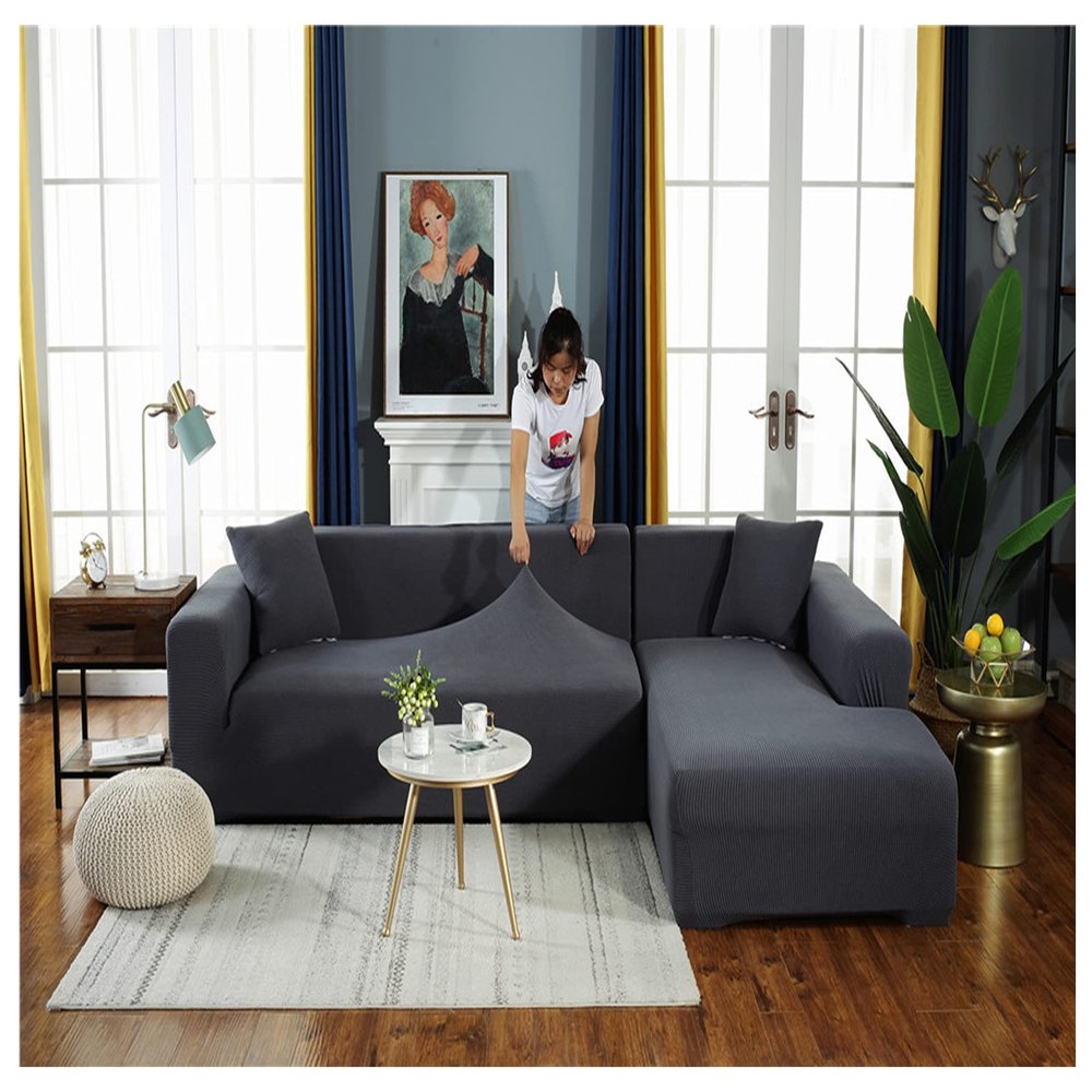 Stretch Slipcover for L-Shaped Corner Sofa, 1–4 Seater, C, 1-Seater 90–140 cm