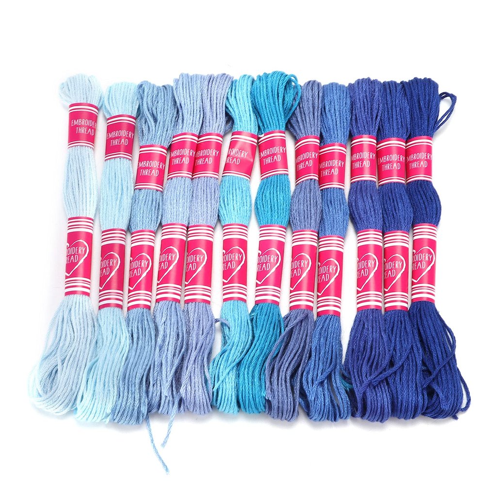 LIKJ Embroidery Thread, 12Pcs Colorful Durable Thread for Crafts (Blue Series)