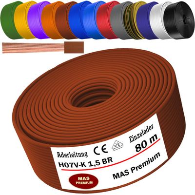 MAS Premium H07 V-K 1x1.5 mm² Flexible Single-Core Wire, 5–100 m (Brown, 80 m)