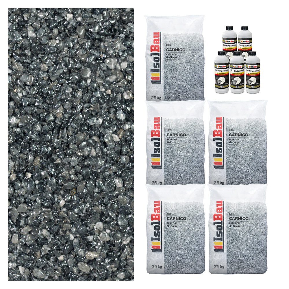 Isolbau Stone Carpet Set, Marble Chippings 125 kg + Binder, up to 12.5 m, Carnico 4–8 mm