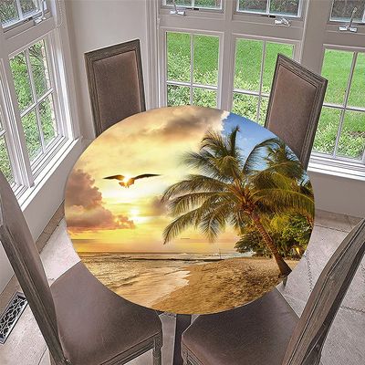 FANSU Round Outdoor Tablecloth, Washable, Waterproof and Non-Slip, 140 cm Diameter, Seagull