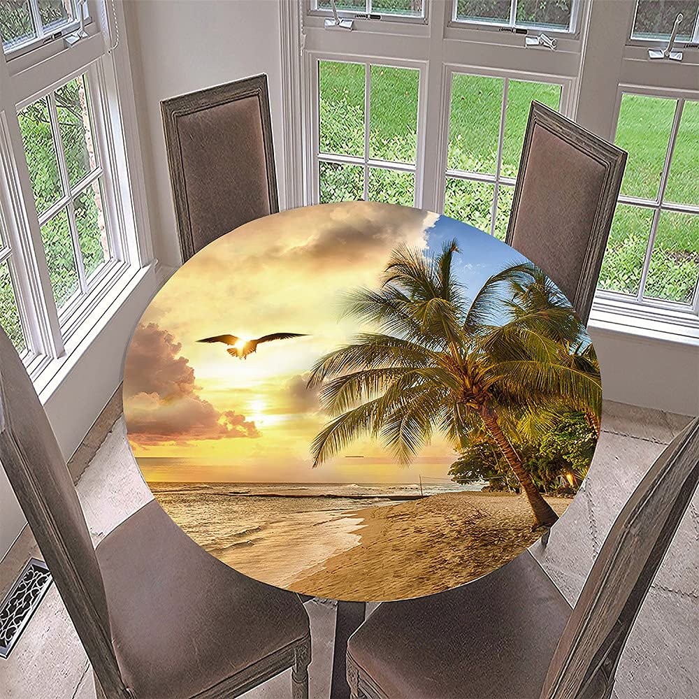 FANSU Round Outdoor Tablecloth, Washable, Waterproof and Non-Slip, 140 cm Diameter, Seagull