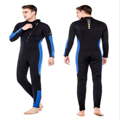 Men's Full-Body Neoprene Wetsuit with Front Zipper, Black and Blue, Size L