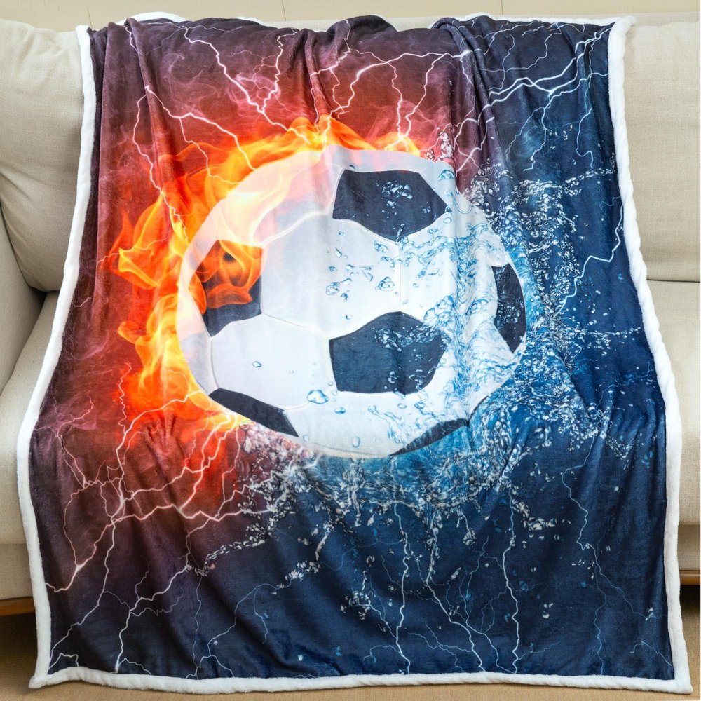 Sviuse Football Blanket, Blue Flame Sports Ball Throw, 127 x 152 cm
