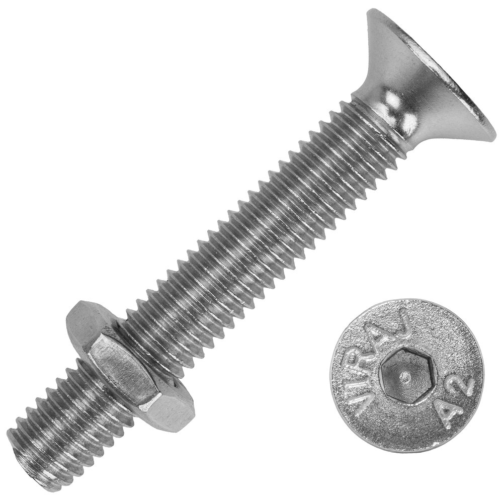 M4 x 60 mm A2 Stainless Steel Countersunk Hex Socket Screws with M4 Thin Hex Nuts, 50 pcs | DIN 7991 & DIN 439