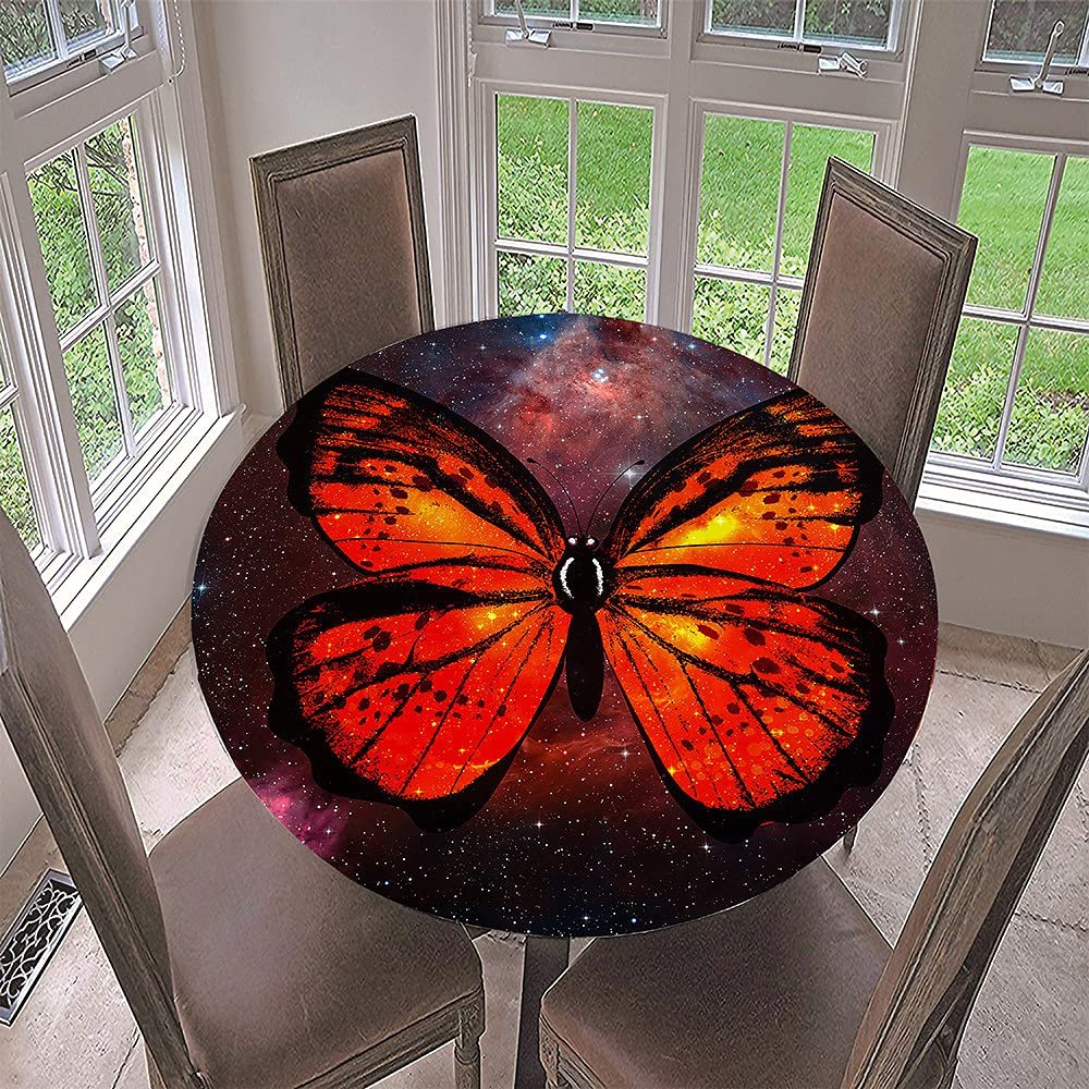 FANSU Round Garden Tablecloth, Washable, 3D Butterfly Design, Polyester Stain-Resistant Table Cover, Interstellar, 160 cm Diameter