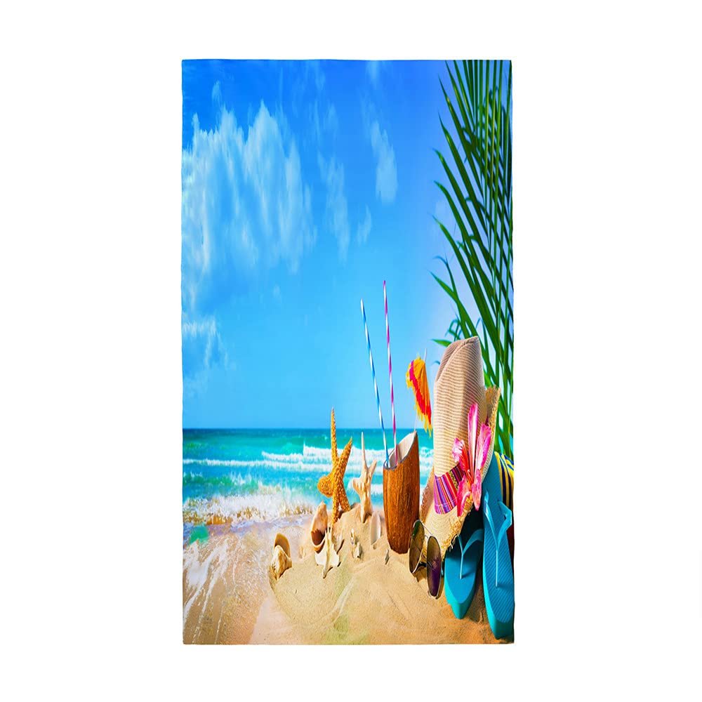 Chickw1 Microfiber Beach Towel, Large Lightweight Quick-Dry Bath Towel, Hawaii Beach, 80 x 180 cm