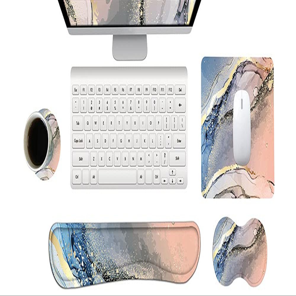 4-in-1 Memory Foam Wrist Rest Set with Mouse Pad and Coaster, Marble