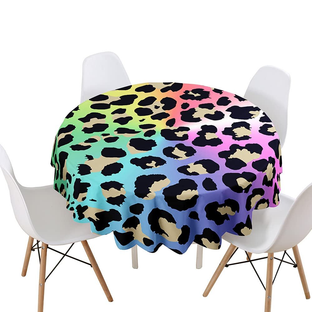 Chickw1 Round Waterproof Washable 3D Leopard-Print Polyester Tablecloth, 200 cm, Multicolor