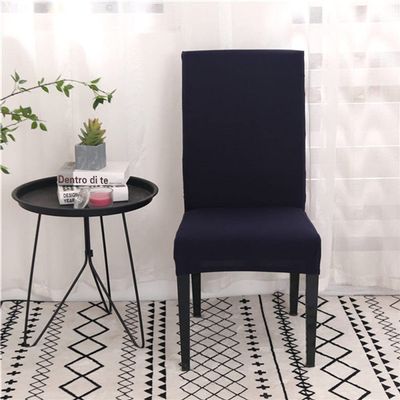 LIJUCAI 1/2/4/6-Piece Solid Color Stretch Spandex Chair Covers, Navy, 6 Pieces
