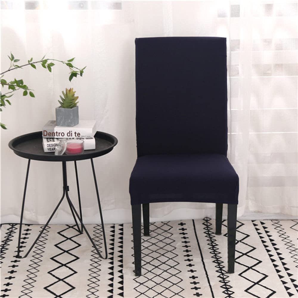 LIJUCAI 1/2/4/6-Piece Solid Color Stretch Spandex Chair Covers, Navy, 6 Pieces