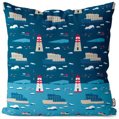 VOID Whale Lighthouse Sea Cushion Cover, 16 x 16 in