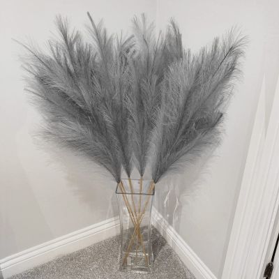 NONKKY Artificial Pampas Grass, 5 Stems, 100 cm, Fluffy, Dark Gray