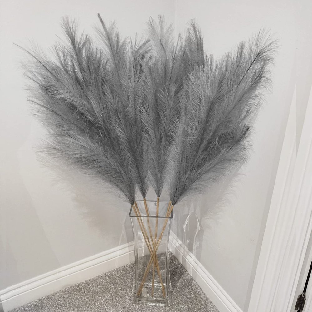 NONKKY Artificial Pampas Grass, 5 Stems, 100 cm, Fluffy, Dark Gray