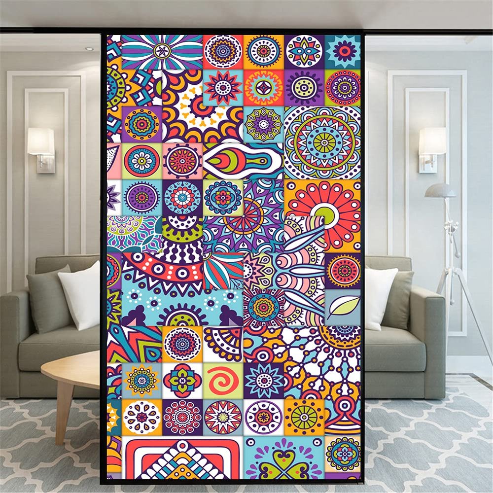 Window Film, Privacy Glass Film, Non-Adhesive Frosted Static Cling Mosaic, 80 x 180 cm