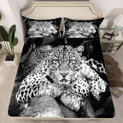 Loussiesd Leopard Fitted Sheet Set with Pillowcase, Safari Cheetah Print