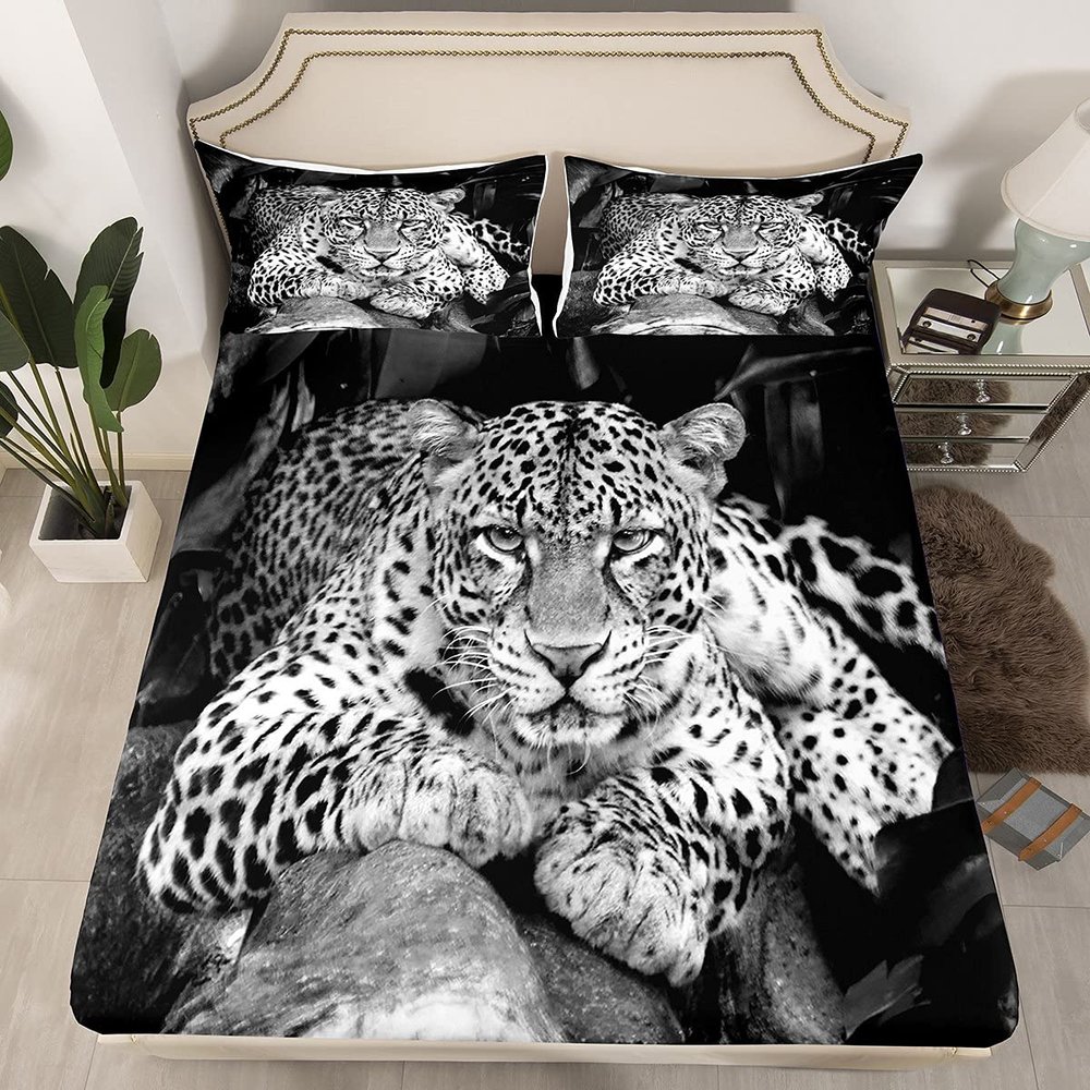 Loussiesd Leopard Fitted Sheet Set with Pillowcase, Safari Cheetah Print