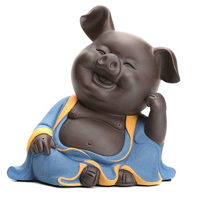 RAN Purple Clay Piggy Bank Coin Pot, Lucky Pig Tea Pet Ornament Sculpture, Wedding Birthday Gift