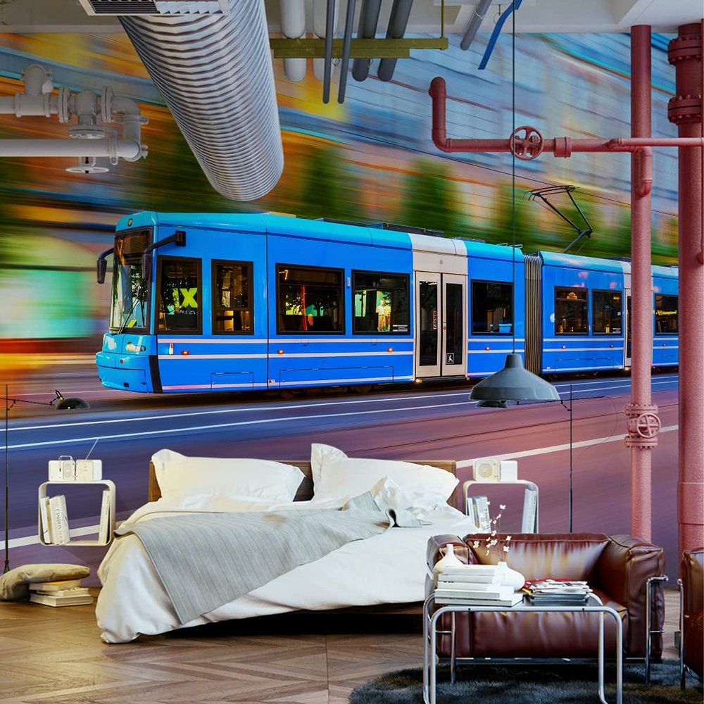 Muralo Non-Woven Wallpaper, Youth, Tram, Stockholm, Teenager - 416 x 254 cm