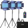 GVM 1500D RGB Video Light Panel 3-Pack, 75W LED Studio Lights with Stands, 27,000 Lux, 3200K-5600K, 18 Effects, App Control, CRI 97+ view 1