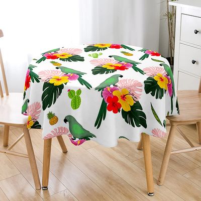 Hiseng Round Printed Tablecloth, Tropical Flowers, Water-Resistant Polyester, Washable, 200 cm