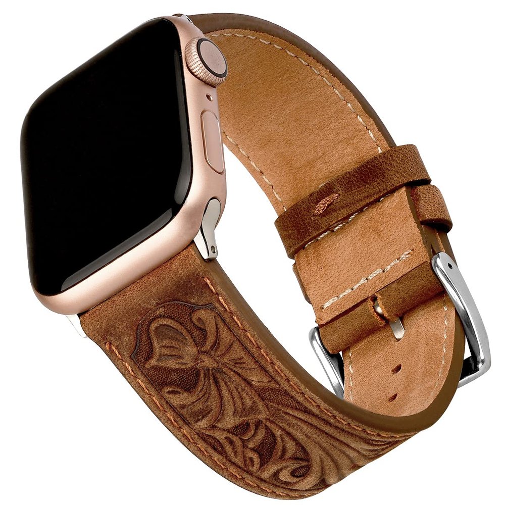 Falandi Leather Watch Band for Apple Watch, 40 mm, 38 mm, 44 mm, 42 mm, Retro Pattern, Classic Replacement Band for iWatch, Men and Women, Series SE 6, 5, 4, 3, 2, 1 (Retro Brown, 40 mm/38 mm)