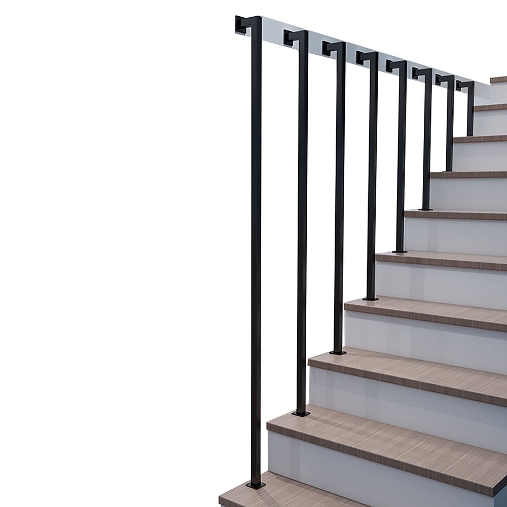 50 cm Black Metal Handrail for Indoor Stairs, Wall-Mounted Industrial Pipe Rail