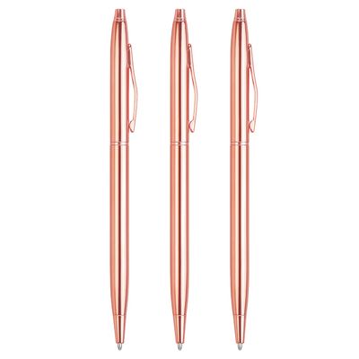 LONGKEY 3-Pack Slim Rose Gold Ballpoint Pens, Black Ink, 1 mm