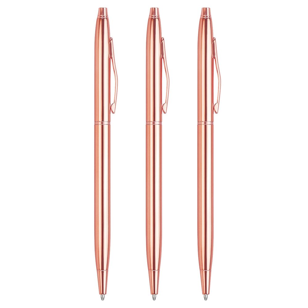 LONGKEY 3-Pack Slim Rose Gold Ballpoint Pens, Black Ink, 1 mm