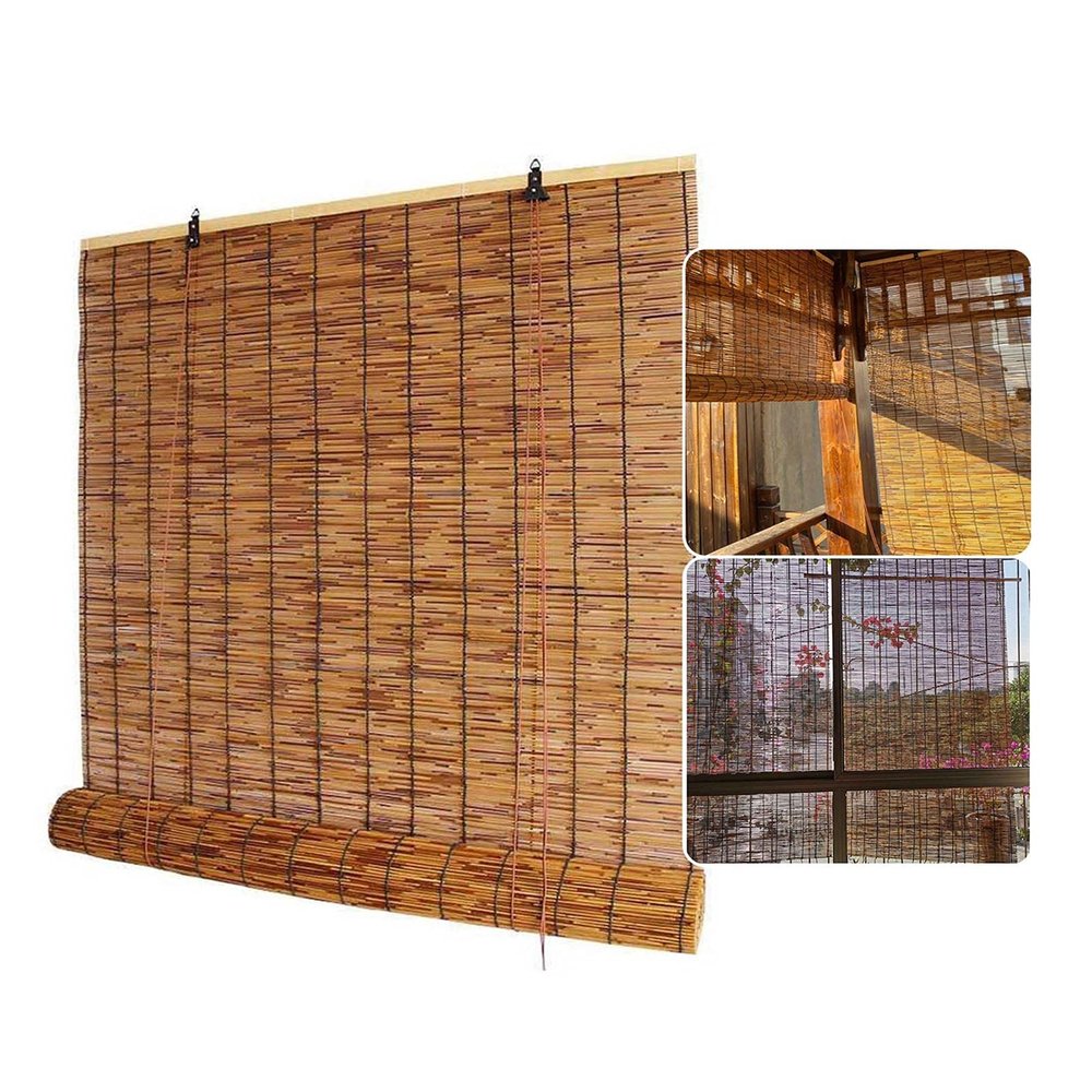 DLLY Natural Bamboo Roman Blind, Handwoven Retro Reed Shade, 110 x 180 cm / 43 x 71 in