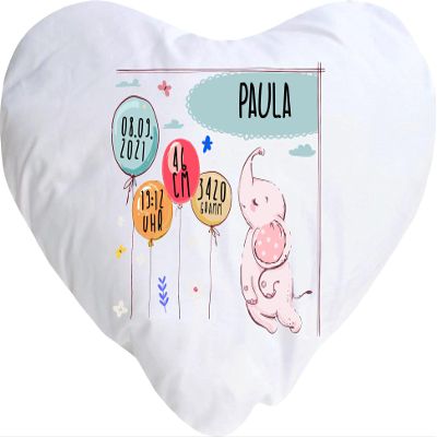 Kleckerliese Personalized Baby Pillow Cover, Elephant, 40 x 44 cm, White