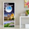 CBWRAW 3D Self-Adhesive Removable PVC Door Wallpaper, Moon Castle Pattern, 77 x 200 cm view 2