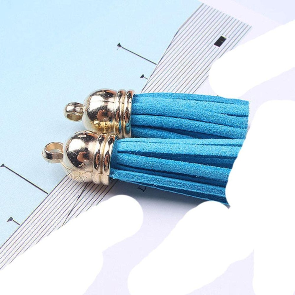 100-Piece 38 mm Suede Tassel Set for DIY Charms, Blue/KC Gold